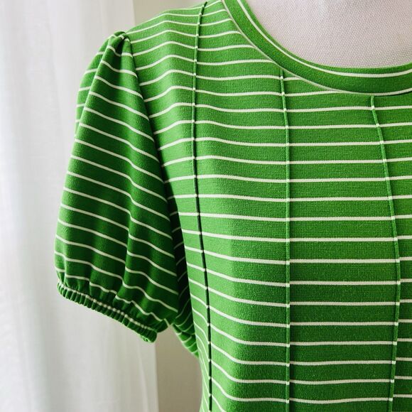 Maeve by Anthropologie Green & White Striped Peplum Ruffle Blouse - Size Large - Picture 3 of 9